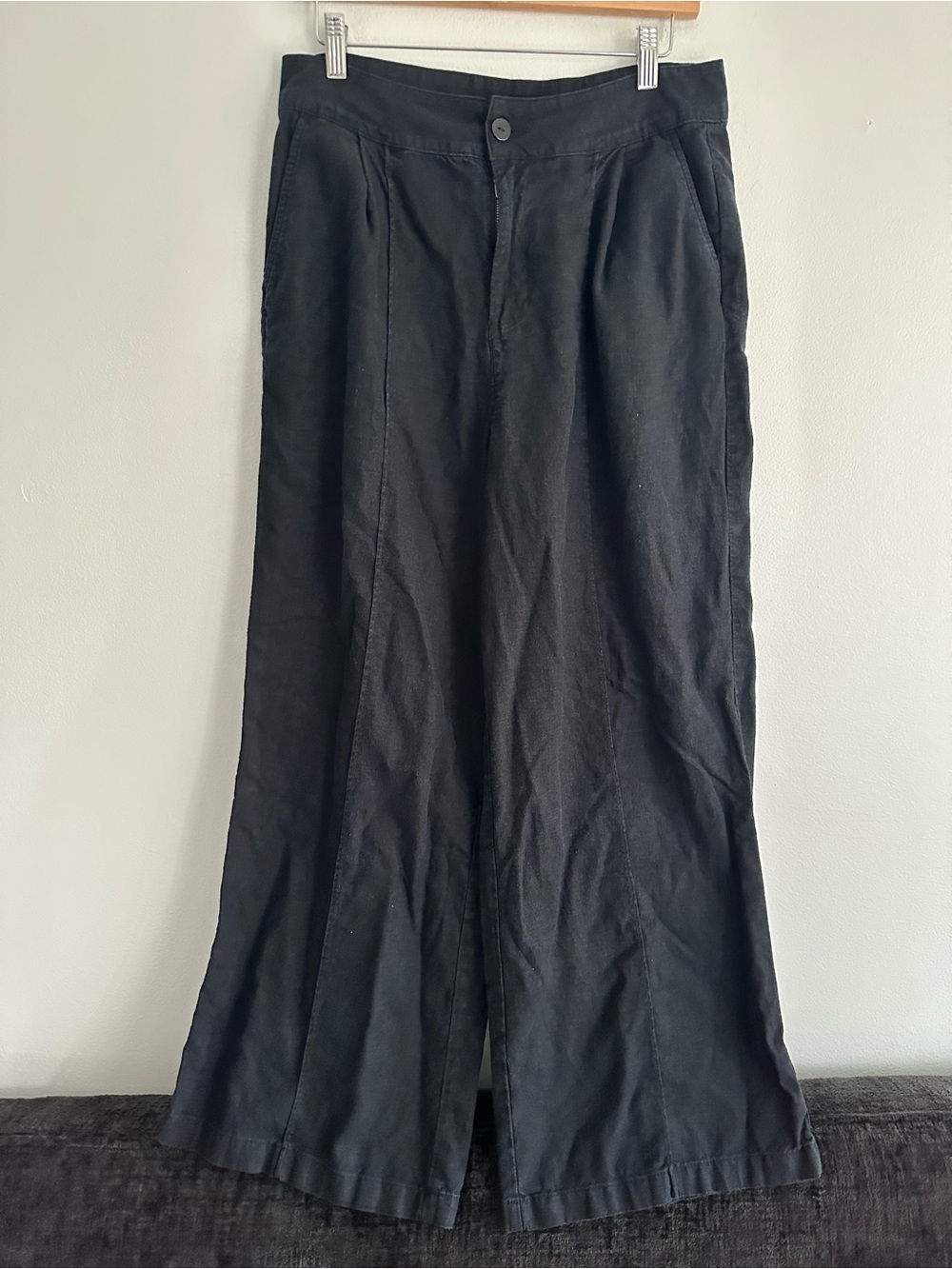 Christian Siriano Linen Blend Black Wide-Leg Chinos Trousers Pants Size 8